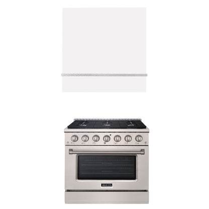 Akicon 36" Stainless Steel Range Hood with 600 CFM Insert & 6-Burner Gas Range Combo – Powerful Ventilation, Convection Oven, Multiple Finishes
