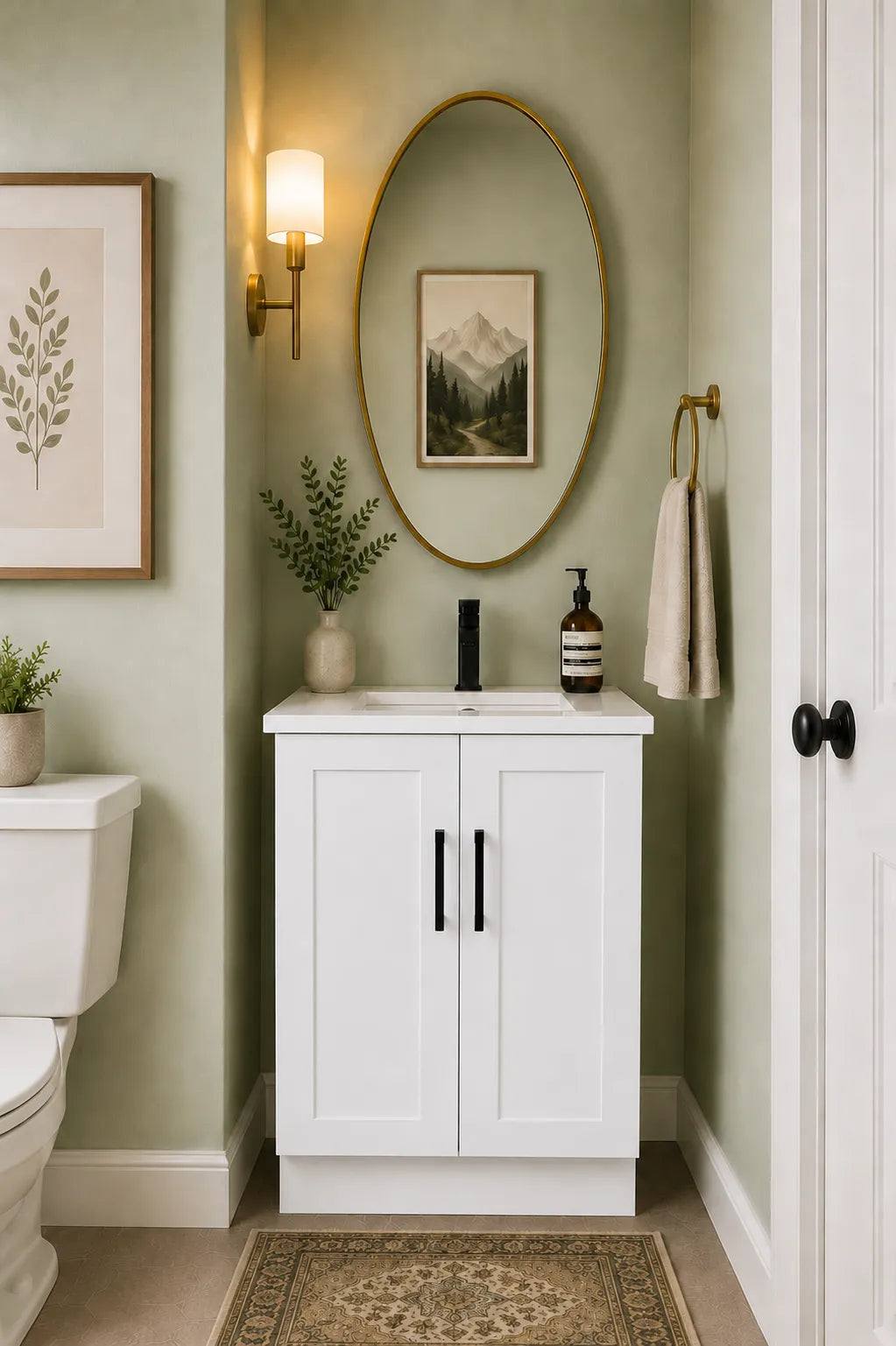 24 Inch White Shaker Full Height Door Vanity Sink Base Cabinet
