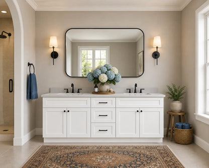 80 Inch White Shaker Double Sink Bathroom Vanity with Drawers