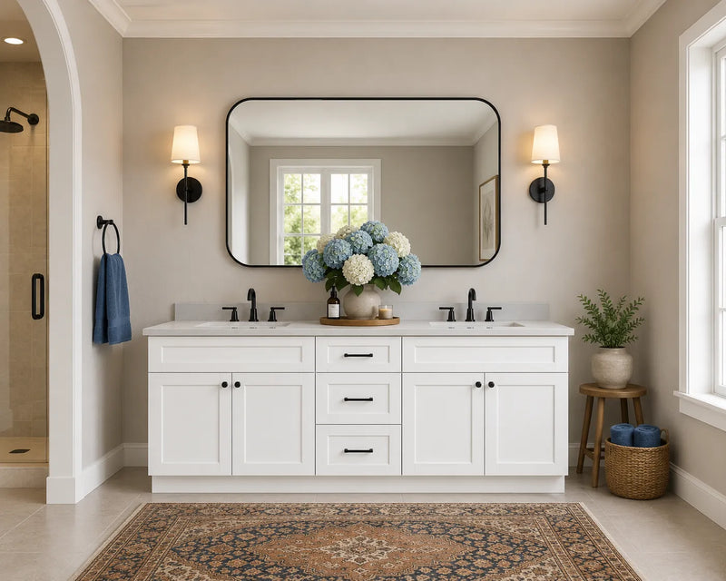 80 Inch White Shaker Double Sink Bathroom Vanity with Drawers