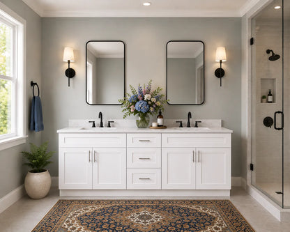 84 Inch White Shaker Double Sink Bathroom Vanity with Drawers