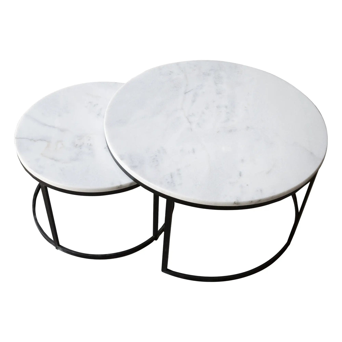 Genuine Carrara White Marble Round Nesting Coffee Table Set of 2