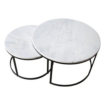 Genuine Carrara White Marble Round Nesting Coffee Table Set of 2