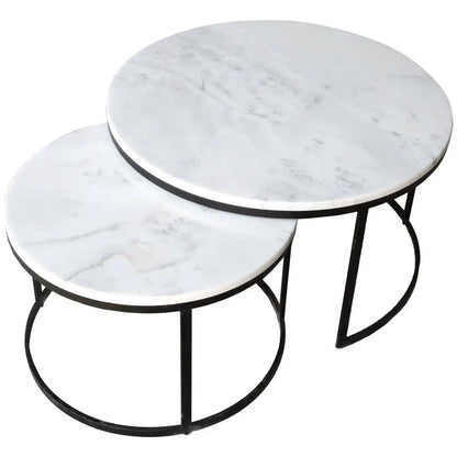 Genuine Carrara White Marble Round Nesting Coffee Table Set of 2
