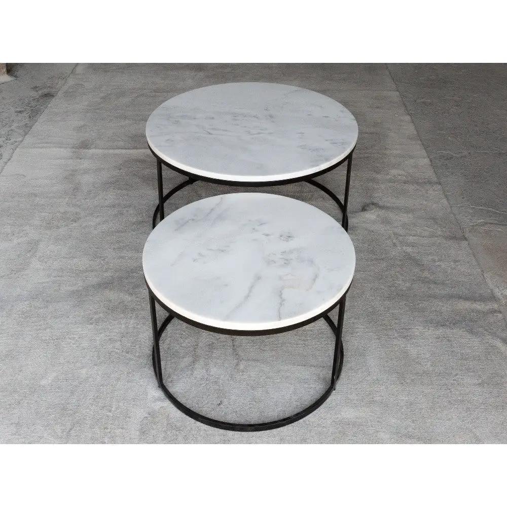 Genuine Carrara White Marble Round Nesting Coffee Table Set of 2