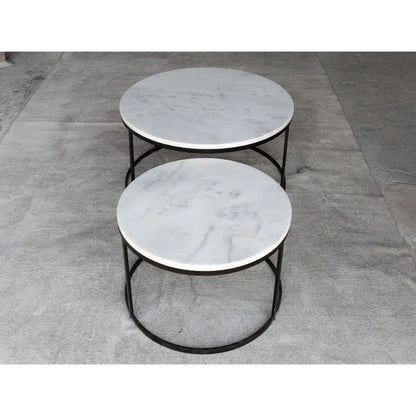 Genuine Carrara White Marble Round Nesting Coffee Table Set of 2