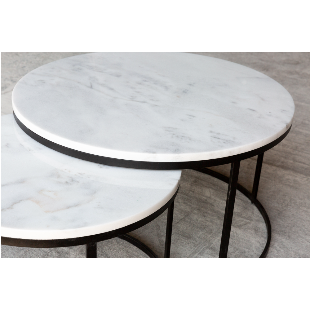 Genuine Carrara White Marble Round Nesting Coffee Table Set of 2