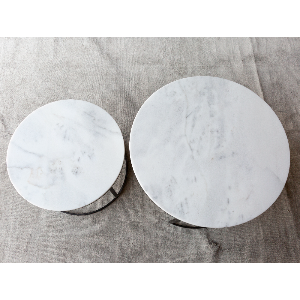 Genuine Carrara White Marble Round Nesting Coffee Table Set of 2
