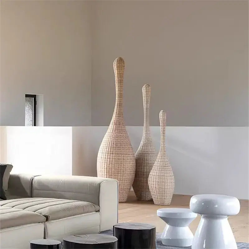 Wicker dark brown bamboo floor lamp living room warm light decor