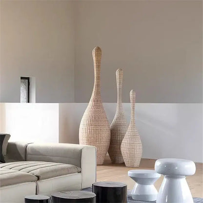 Wicker dark brown bamboo floor lamp living room warm light decor