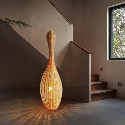 Wicker dark brown bamboo floor lamp living room warm light decor
