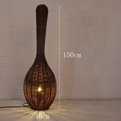 Wicker dark brown bamboo floor lamp living room warm light decor