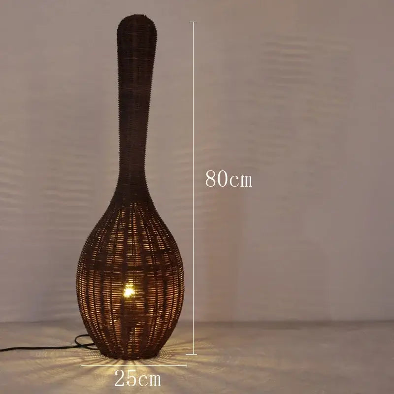 Wicker dark brown bamboo floor lamp living room warm light decor