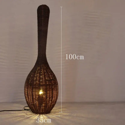 Wicker dark brown bamboo floor lamp living room warm light decor