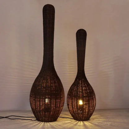 Wicker dark brown bamboo floor lamp living room warm light decor