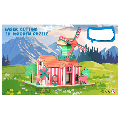 Windmill Model Kit - Wooden Laser-Cut 3D Puzzle (82 Pcs)