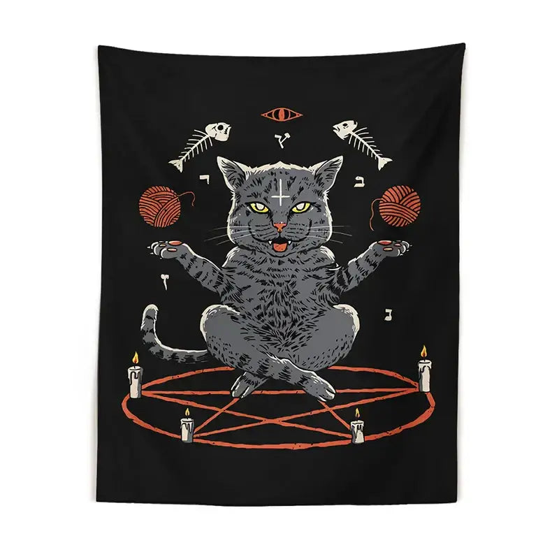 Witchcraft black cat coven tapestry – bedroom wall hanging decor
