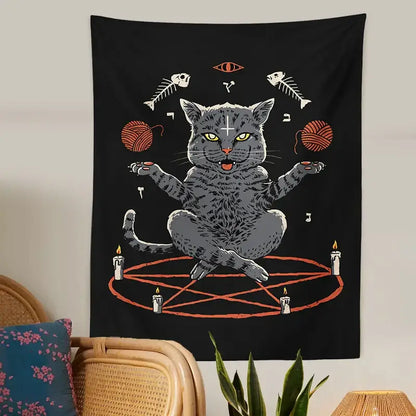 Witchcraft black cat coven tapestry – bedroom wall hanging decor