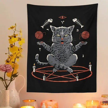 Witchcraft black cat coven tapestry – bedroom wall hanging decor