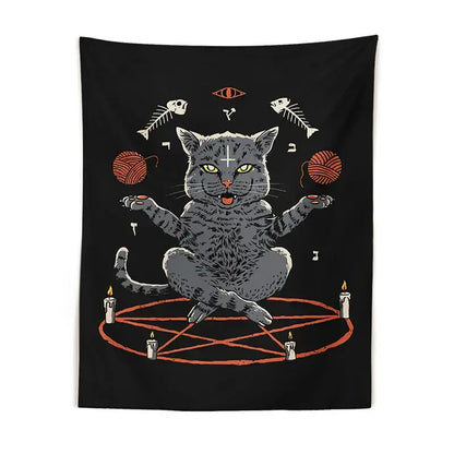 Witchcraft black cat coven tapestry – bedroom wall hanging decor