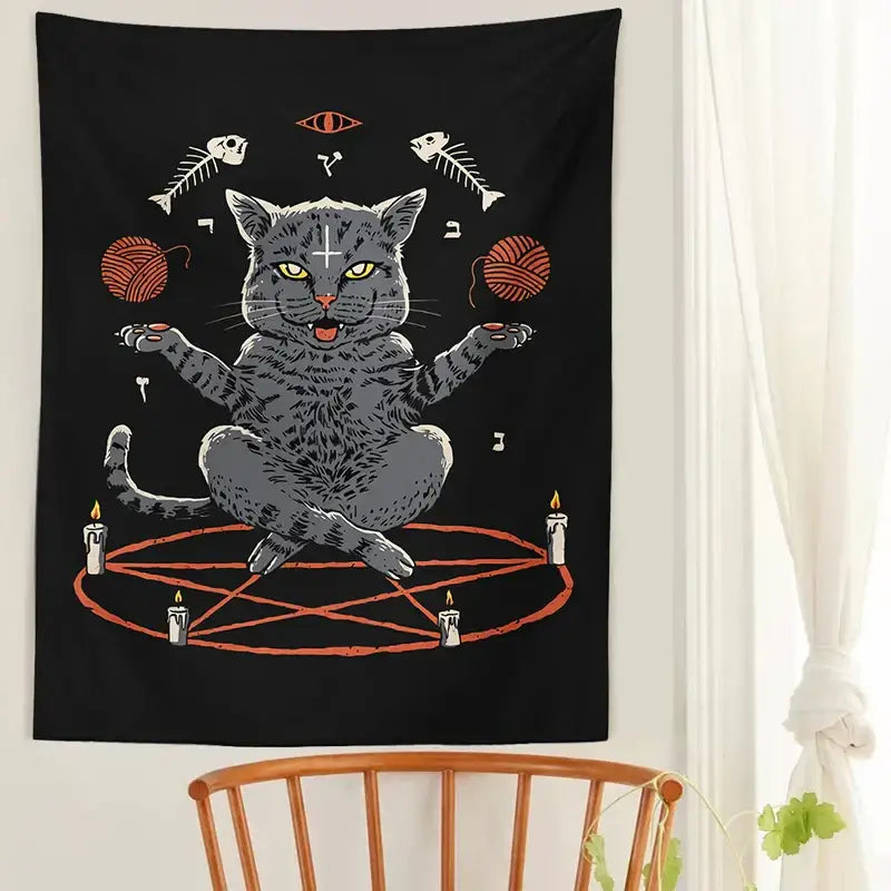 Witchcraft black cat coven tapestry – bedroom wall hanging decor