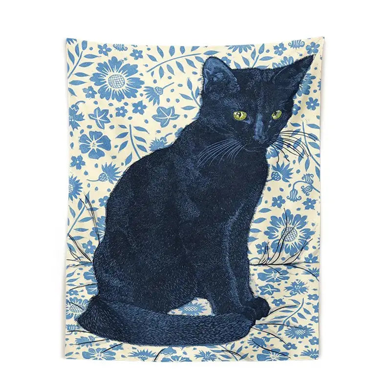 Witchcraft black cat tapestry wall hanging bedroom occult decor
