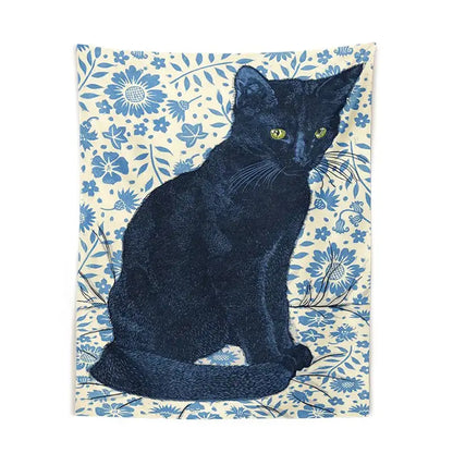 Witchcraft black cat tapestry wall hanging bedroom occult decor