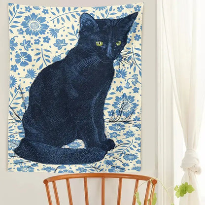 Witchcraft black cat tapestry wall hanging bedroom occult decor