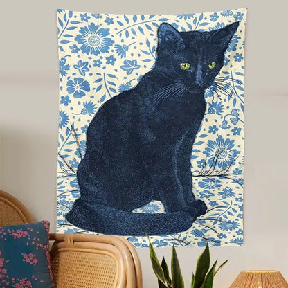 Witchcraft black cat tapestry wall hanging bedroom occult decor
