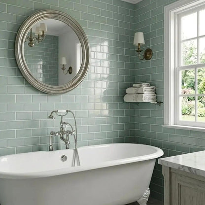 Sage Glossy Subway Ceramic Tiles 3x9