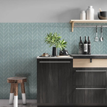 Sage Jade Glossy Chevron Ceramic Tiles 2x6