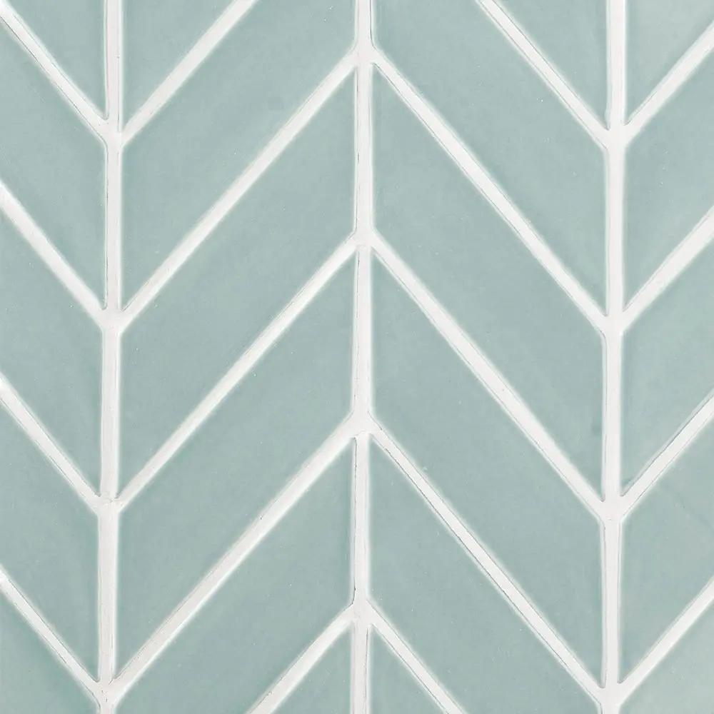 Sage Jade Glossy Chevron Ceramic Tiles 2x6