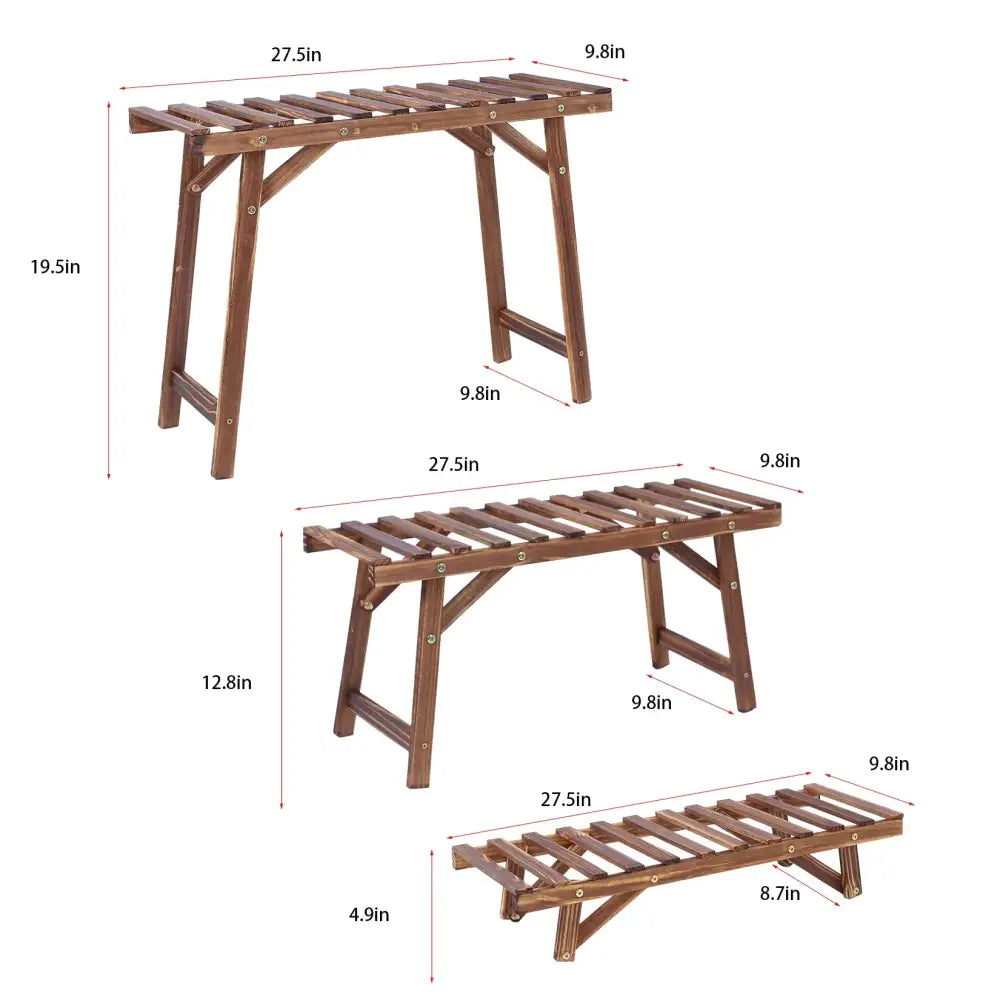 Rustic wood ladder 3 tier plant stand living room slatted shelf