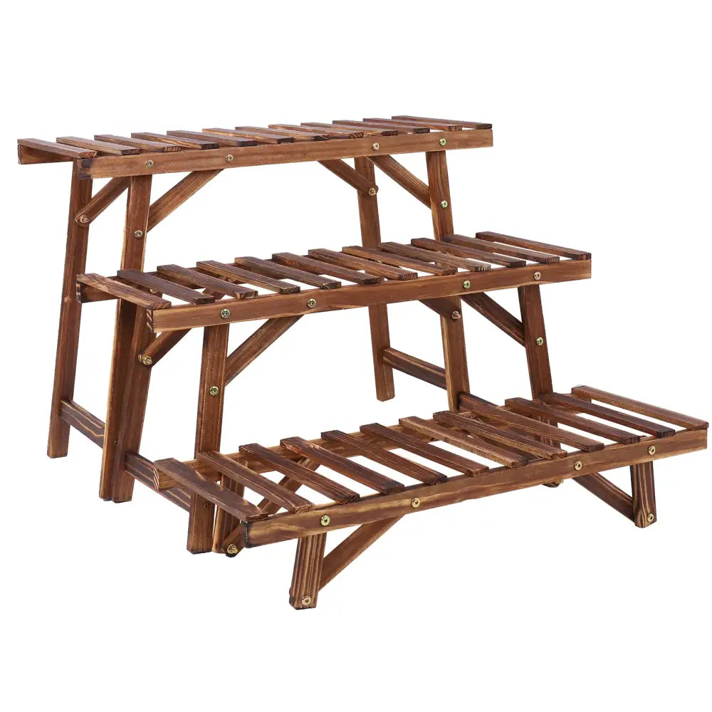 Rustic wood ladder 3 tier plant stand living room slatted shelf