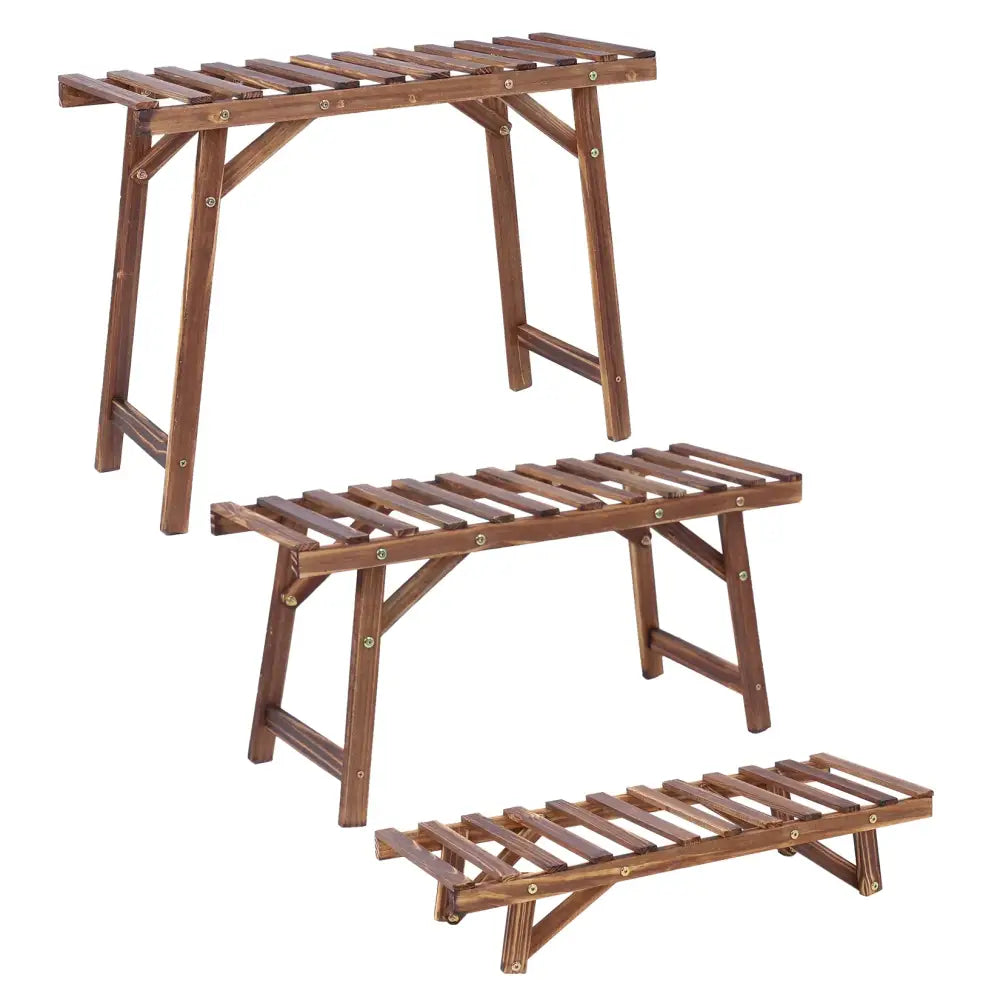 Rustic wood ladder 3 tier plant stand living room slatted shelf