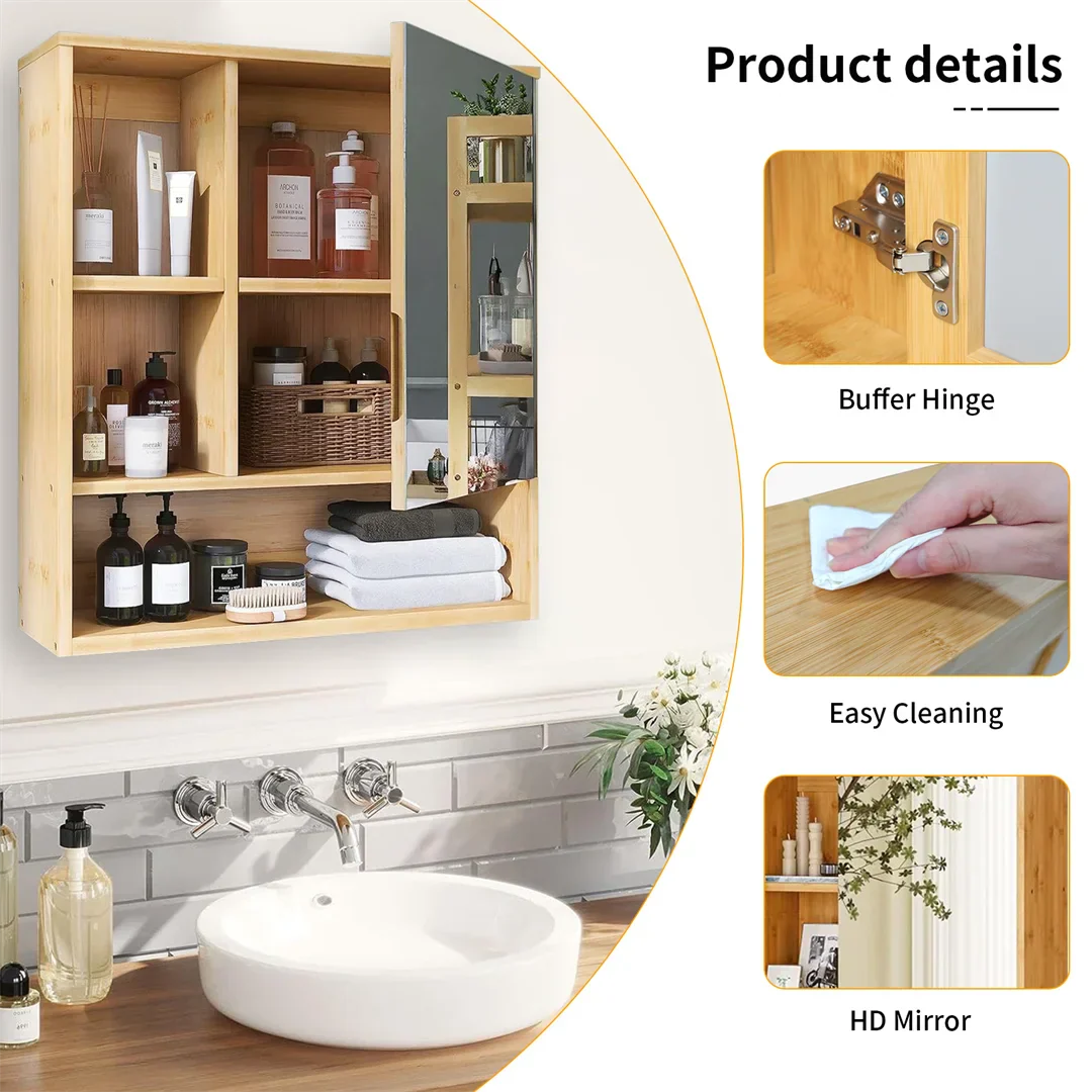 DecorBites™ Wood Medicine Cabinet with Mirror and Storage
