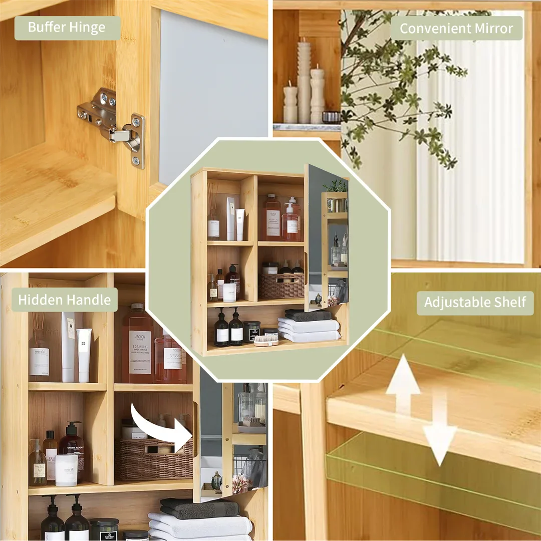DecorBites™ Wood Medicine Cabinet with Mirror and Storage