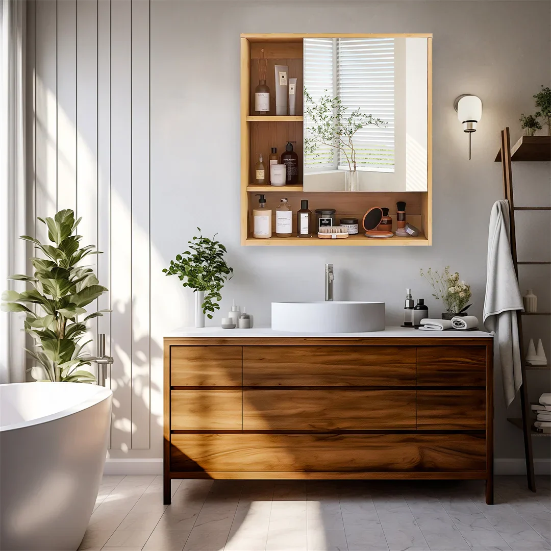 DecorBites™ Wood Medicine Cabinet with Mirror and Storage