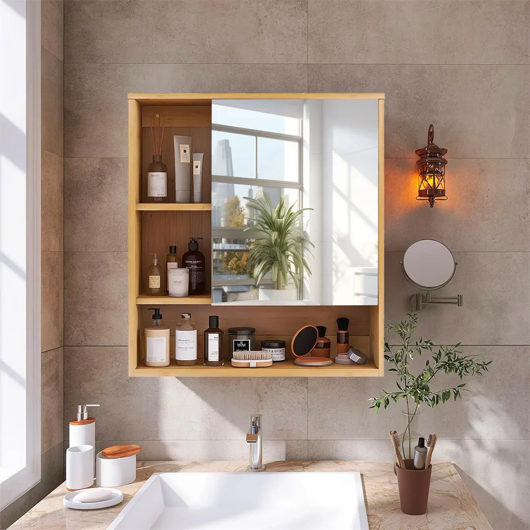 DecorBites™ Wood Medicine Cabinet with Mirror and Storage