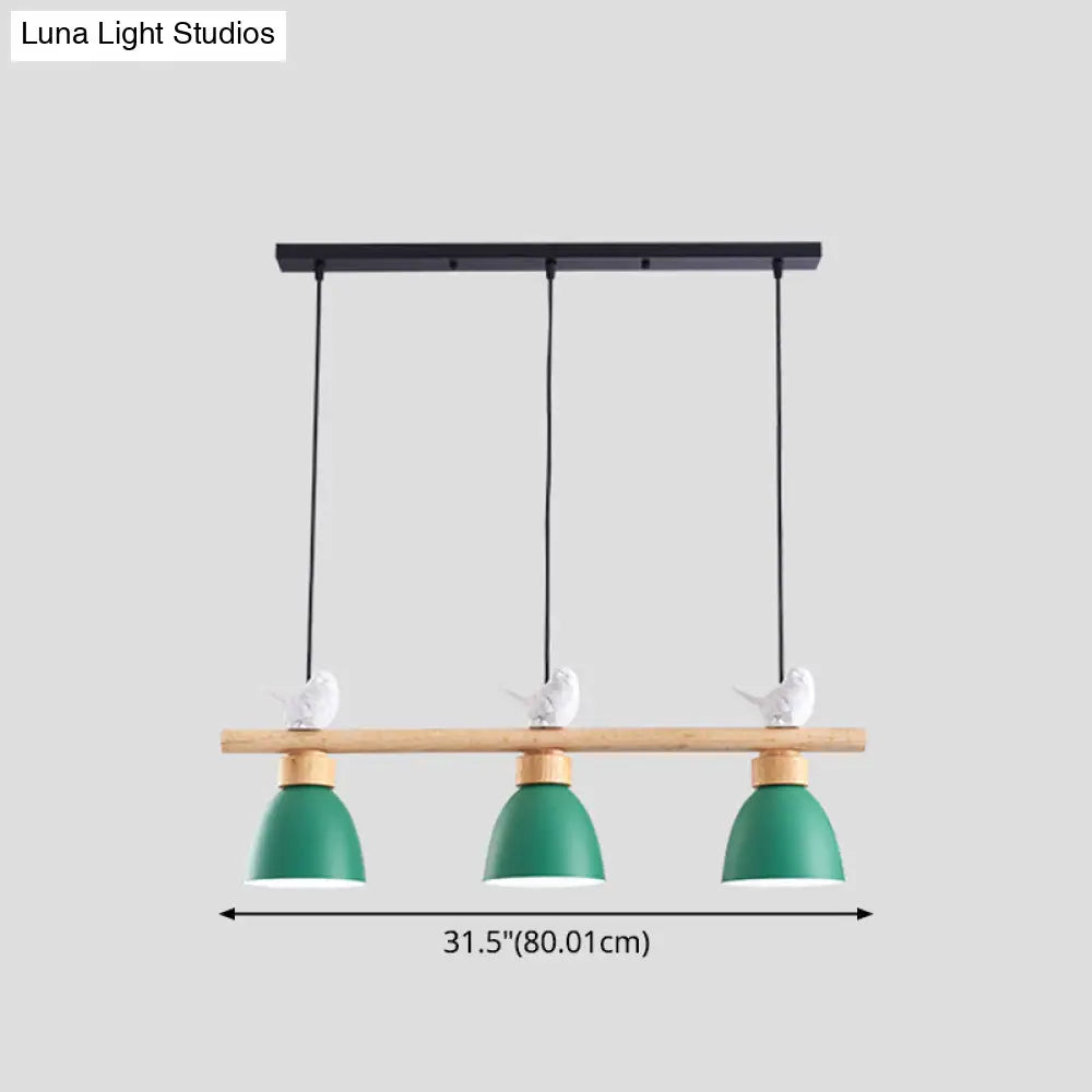 DecorBites™ Wood & Metal Macaron Bowl Pendant Light with 3 Lights for Island, Electric Socket