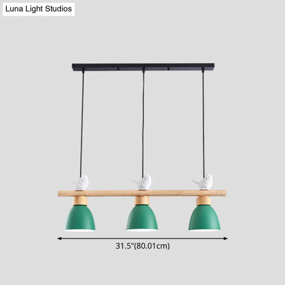 DecorBites™ Wood & Metal Macaron Bowl Pendant Light with 3 Lights for Island, Electric Socket