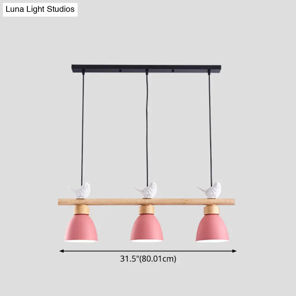 DecorBites™ Wood & Metal Macaron Bowl Pendant Light with 3 Lights for Island, Electric Socket