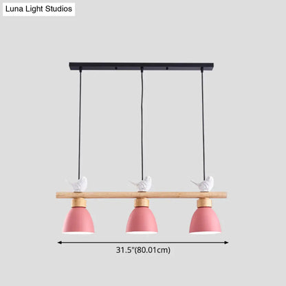 DecorBites™ Wood & Metal Macaron Bowl Pendant Light with 3 Lights for Island, Electric Socket