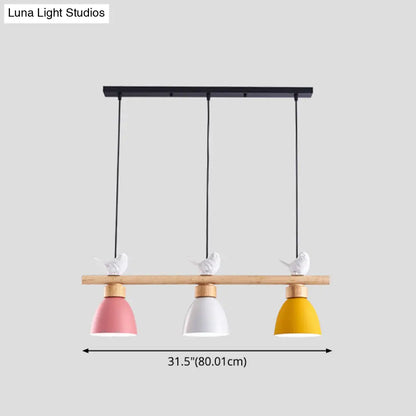 DecorBites™ Wood & Metal Macaron Bowl Pendant Light with 3 Lights for Island, Electric Socket