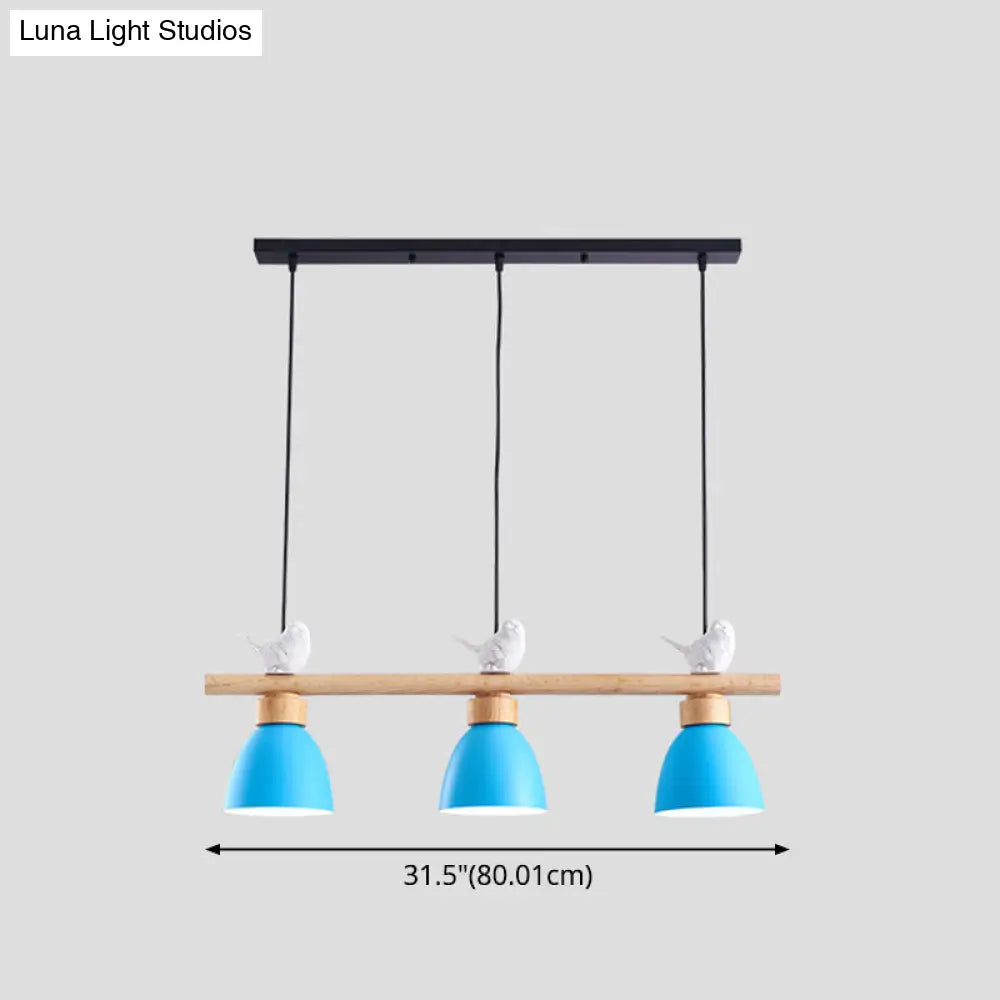 DecorBites™ Wood & Metal Macaron Bowl Pendant Light with 3 Lights for Island, Electric Socket