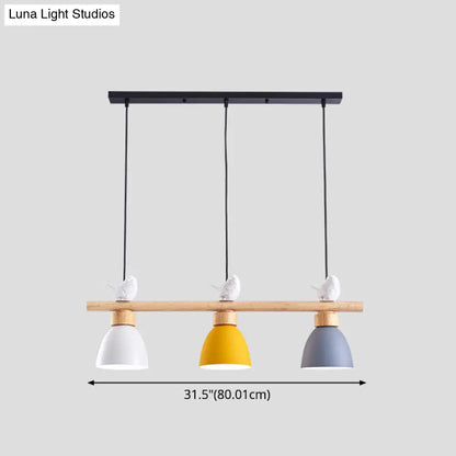 DecorBites™ Wood & Metal Macaron Bowl Pendant Light with 3 Lights for Island, Electric Socket