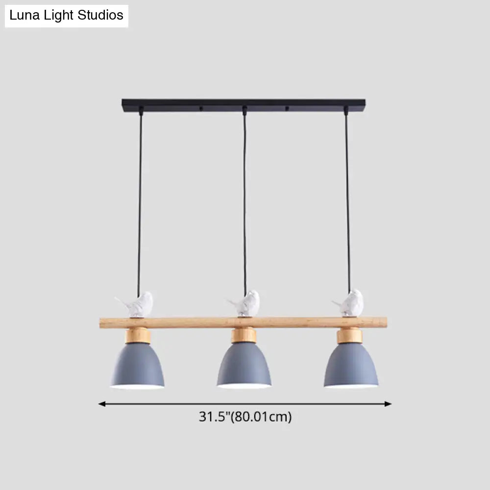 DecorBites™ Wood & Metal Macaron Bowl Pendant Light with 3 Lights for Island, Electric Socket
