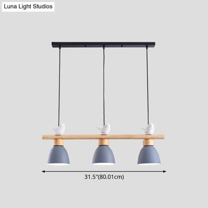 DecorBites™ Wood & Metal Macaron Bowl Pendant Light with 3 Lights for Island, Electric Socket