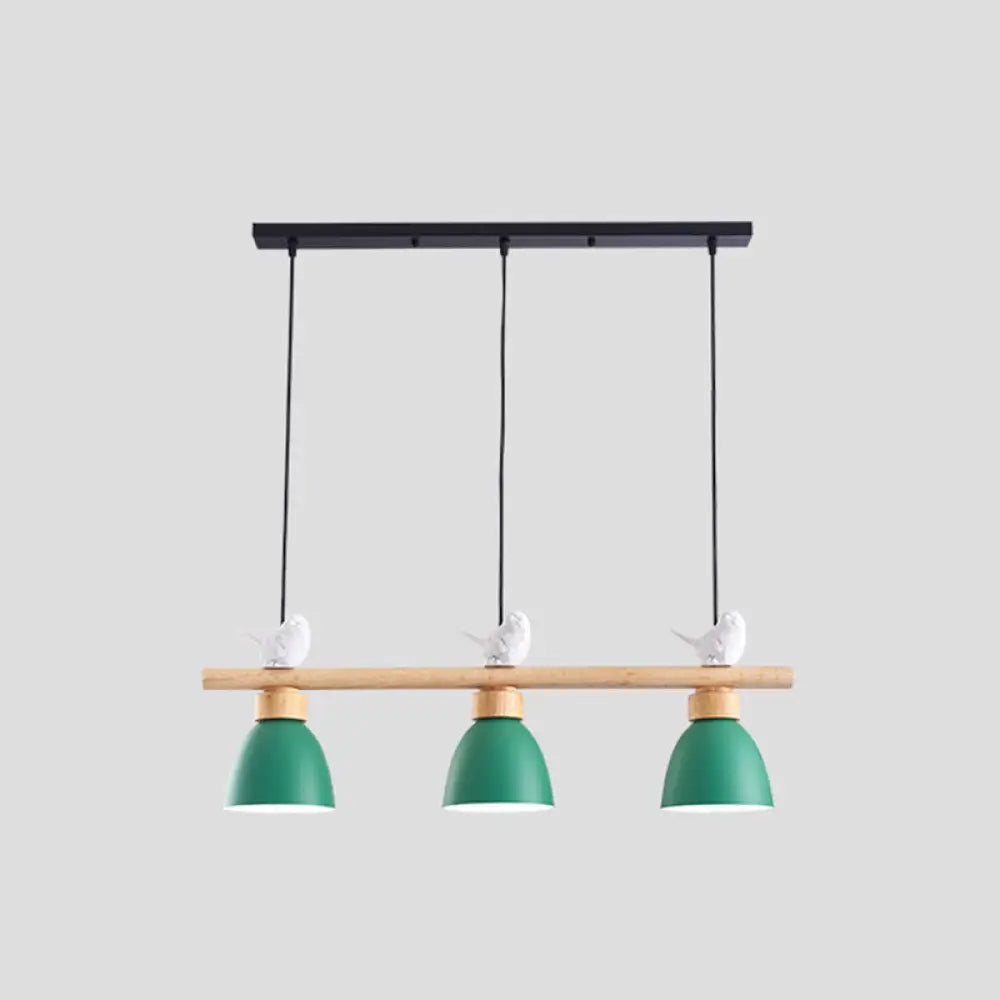 DecorBites™ Wood & Metal Macaron Bowl Pendant Light with 3 Lights for Island, Electric Socket