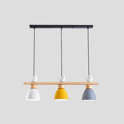 DecorBites™ Wood & Metal Macaron Bowl Pendant Light with 3 Lights for Island, Electric Socket